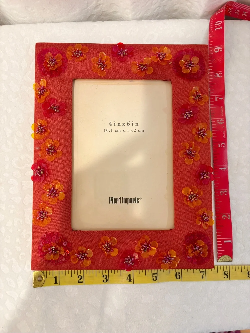 Pier 1 Imports Rust Orange Beaded Floral Picture Frame